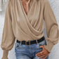 Surplice Neck Shirred Cuffs Draped Blouse