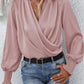 Surplice Neck Shirred Cuffs Draped Blouse