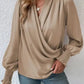Surplice Neck Shirred Cuffs Draped Blouse