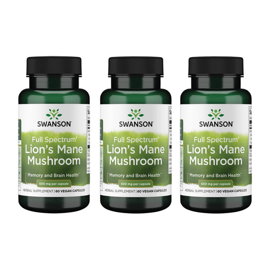 Swanson Lion's Mane Mushroom - Brain Booster (Hericium erinaceus, 60x500mg, 3 Pack)