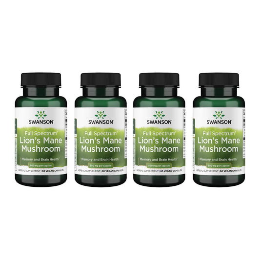Swanson Lion's Mane Mushroom - Brain Support & Focus (4 Bottles, 60 Capsules Each)