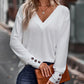 Therese - Stylish and Comfortable Plain Colour V-Neck Top with Buttons