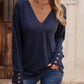 Therese - Stylish and Comfortable Plain Colour V-Neck Top with Buttons
