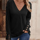 Therese - Stylish and Comfortable Plain Colour V-Neck Top with Buttons