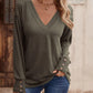 Therese - Stylish and Comfortable Plain Colour V-Neck Top with Buttons