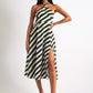 Geri Diagonal Lines Print Halter Midi Dress - Green
