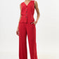 Tilde Linen Mix Straight Leg Trousers - Red