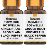 tnvitamins Turmeric & Boswellia Complex (180 Capsules) – Ginger Root, Bromelain & Black Pepper | Joint-Ease Formula | USA Made (Pack of 2)
