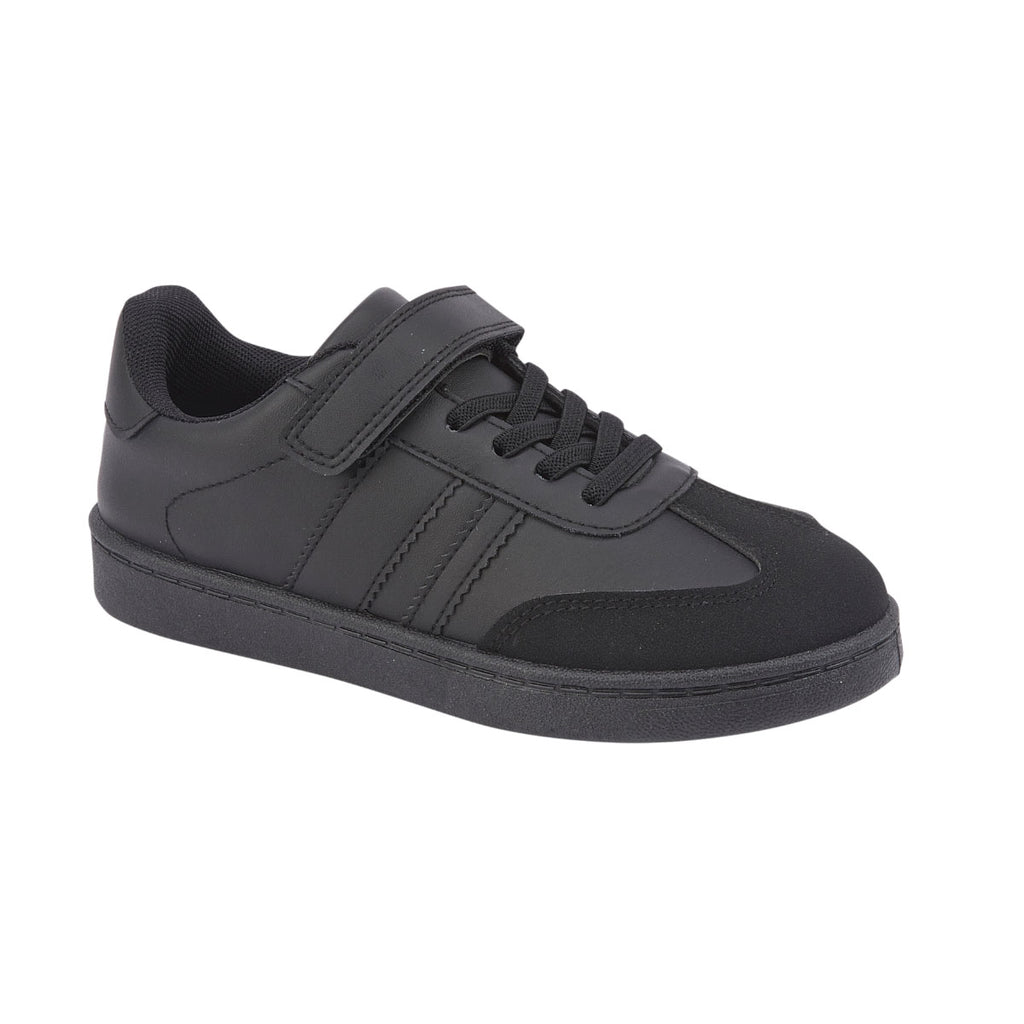 Torpedo Boys' Black School Shoes  Faux Leather Trainer with Easy Strap & Comfort Sole