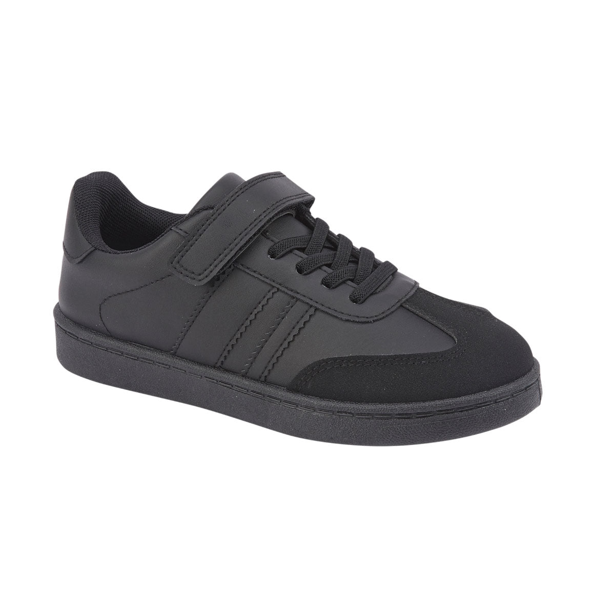Torpedo Boys' Black School Shoes  Faux Leather Trainer with Easy Strap & Comfort Sole