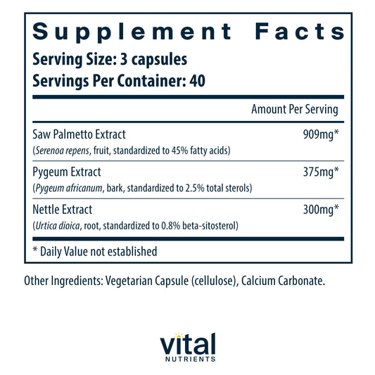 Vital Nutrients Saw Palmetto with Pygeum & Nettle Root – Vegan Prostate Support, 120 Capsules