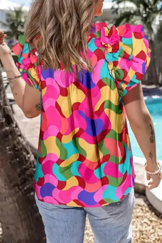 Multi Colour Ruffle Sleeve Blouse