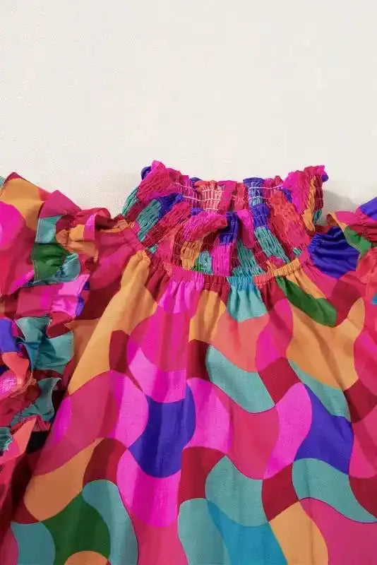 Multi Colour Ruffle Sleeve Blouse