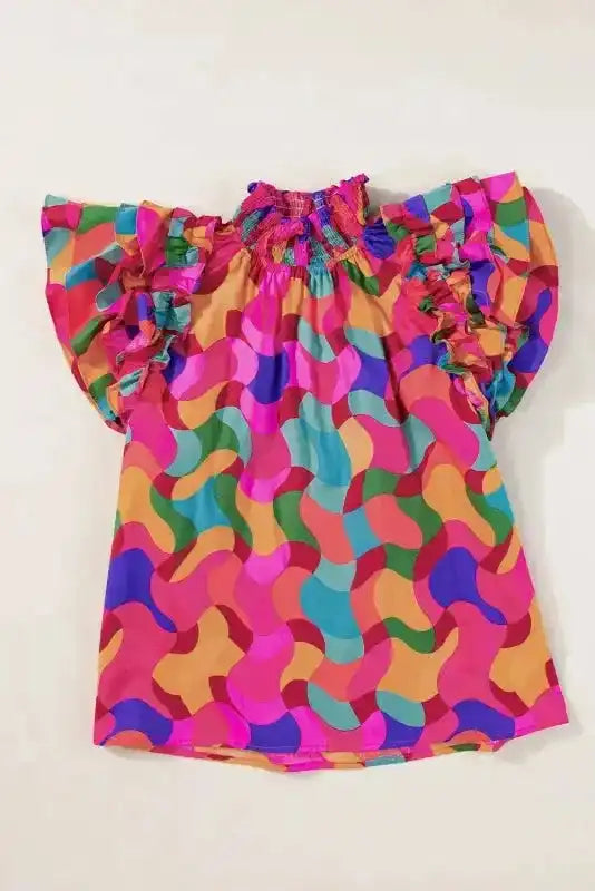 Multi Colour Ruffle Sleeve Blouse