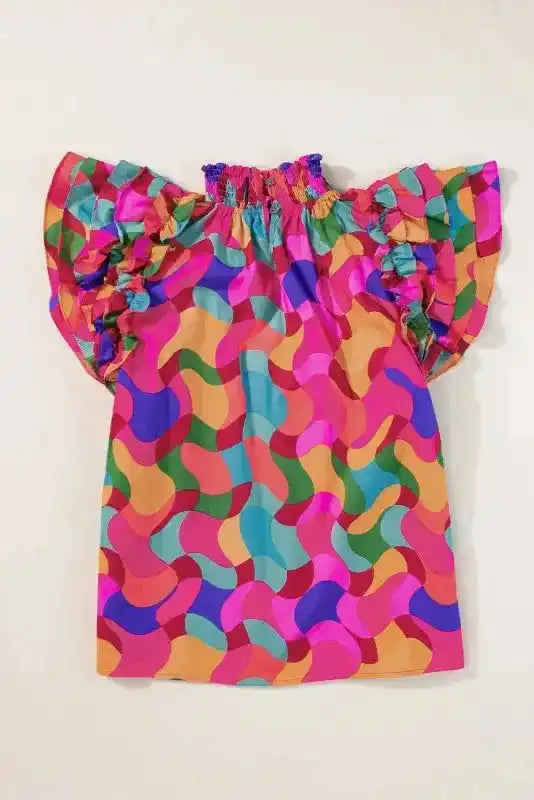 Multi Colour Ruffle Sleeve Blouse