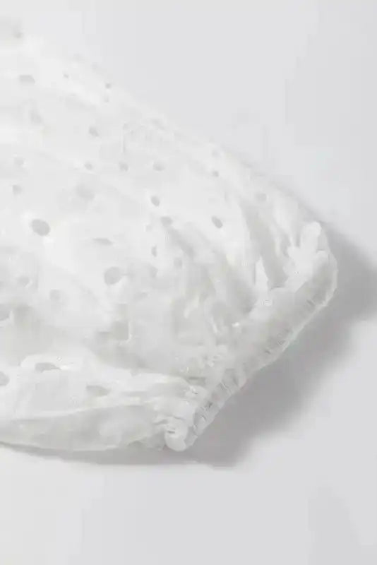 White Puff Sleeve Cutwork Blouse