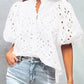 White Puff Sleeve Cutwork Blouse