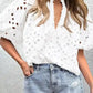 White Puff Sleeve Cutwork Blouse