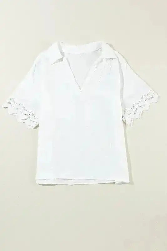 White Crinkled Lace Blouse - Linen