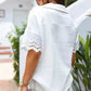 White Crinkled Lace Blouse - Linen