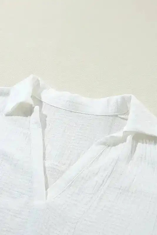 White Crinkled Lace Blouse - Linen