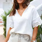 White Crinkled Lace Blouse - Linen