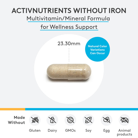XYMOGEN ActivNutrients Without Iron — Multivitamin & Mineral Blend for Wellness, Immune, Energy & Mood (120 Capsules)