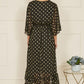 Yumi Black Foil Print Wrap Over Dip Hem Midi Dress