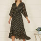 Yumi Black Foil Print Wrap Over Dip Hem Midi Dress