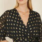 Yumi Black Foil Print Wrap Over Dip Hem Midi Dress