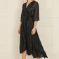 Yumi Black Sequin Kimono Midi Wrap Dress