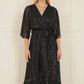 Yumi Black Sequin Kimono Midi Wrap Dress