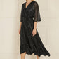Yumi Black Sequin Kimono Midi Wrap Dress