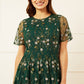 Yumi Green Embroidered Floral Skater Dress