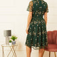 Yumi Green Embroidered Floral Skater Dress