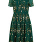 Yumi Green Embroidered Floral Skater Dress
