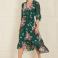 Yumi Green Floral Kimono Dipped Hem Dress