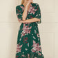 Yumi Green Floral Kimono Dipped Hem Dress