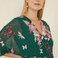 Yumi Green Floral Kimono Dipped Hem Dress