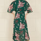 Yumi Green Floral Kimono Dipped Hem Dress