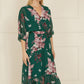 Yumi Green Floral Kimono Dipped Hem Dress