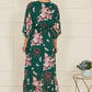 Yumi Green Floral Kimono Dipped Hem Dress