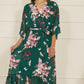 Yumi Green Floral Kimono Dipped Hem Dress