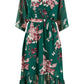 Yumi Green Floral Kimono Dipped Hem Dress