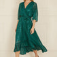 Yumi Green Sequin Kimono Midi Wrap Dress
