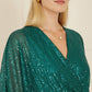 Yumi Green Sequin Kimono Midi Wrap Dress