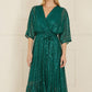 Yumi Green Sequin Kimono Midi Wrap Dress