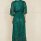 Yumi Green Sequin Kimono Midi Wrap Dress