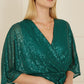 Yumi Green Sequin Kimono Midi Wrap Dress