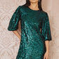 Yumi Green Sequin Tunic Dress With Balloon Sleeves